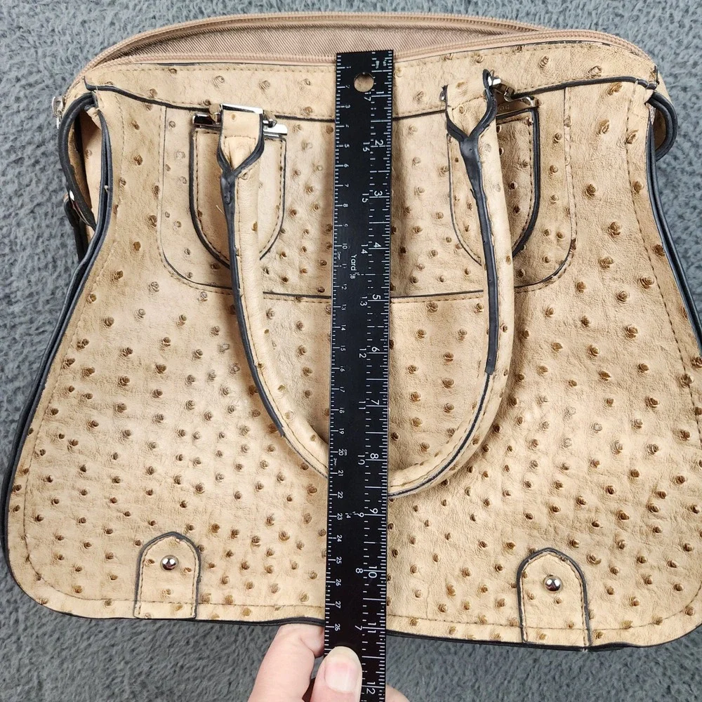 Ostrich Embossed Ivory Brown Purse Satchel Handbag w/ Shoulder Strap London Fog‎